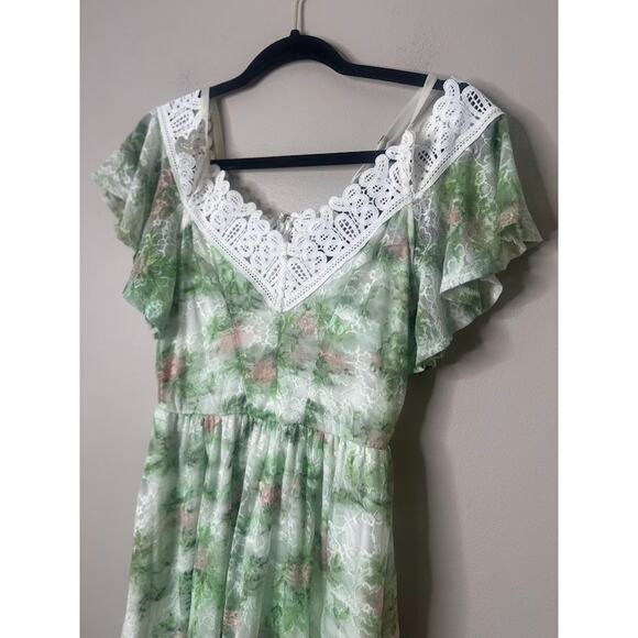 DISNEY Dress Juniors Small Green Lace Overlay Fairy Whimsy Cottagecore Straps - Picture 2 of 12